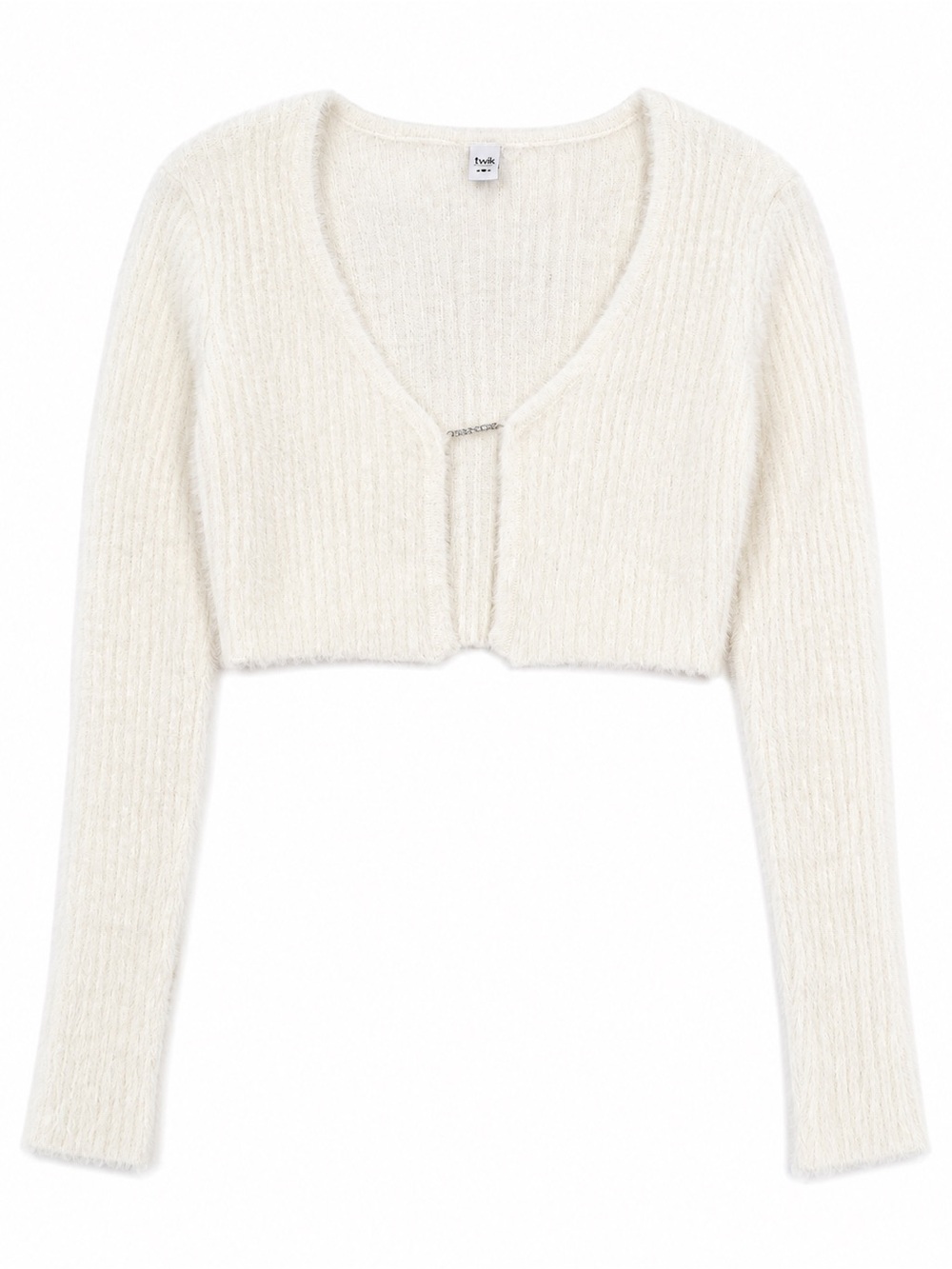 twik Cream Cropped Rib Knit Cardigan with Hook